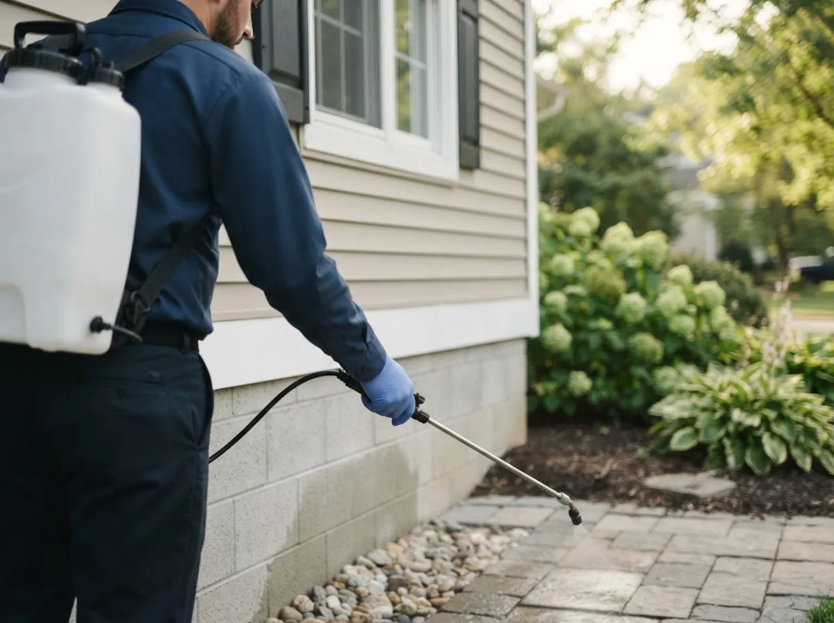 Pest control technician inspecting a home in Antlers, OK